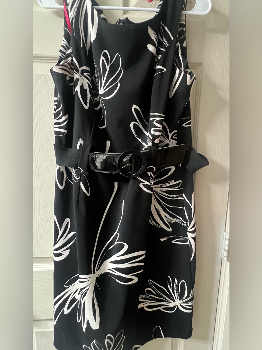 Black and White Floral Dress with Belt.